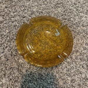 Vintage Anchor Hocking Amber Glass Soreno Ashtray Tree Bark 8.75” MCM